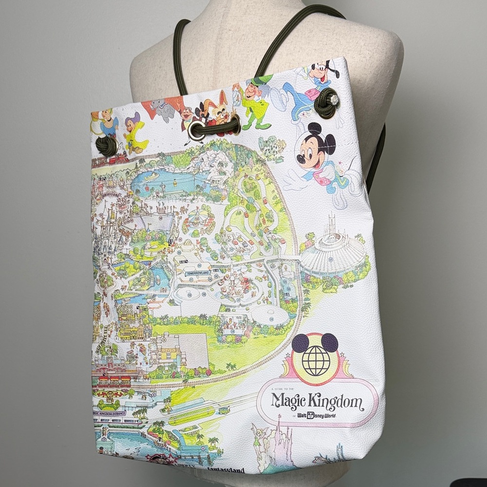 Disney White Magic Kingdom Map Tote with Colorful Cartoon Accents